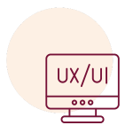 Ein Icon von einem Bildschirm auf dem "UX/UI" geschrieben steht.