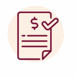 Zentrale Rechnungslegung Ein Icon von einem Dokument mit einem Dollarzeichen und einem Häkchen darauf.