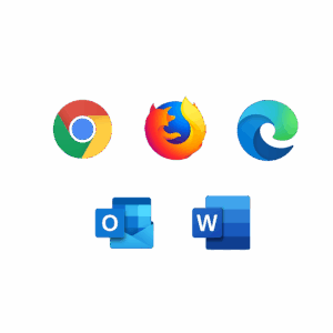Add-Ons Eine Grafik von Google Chrome, Mozilla Firefox, Microsoft Edge, Microsoft Outlook und Microsoft Word.