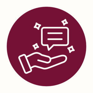 Ein runder Kreis, darauf ist ein Icon von einer Hand, die eine Nachricht hält.