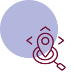 Ein Icon von einer Lupe. Darauf ist ein Standort platziert.