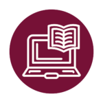 Ein Icon von einem Laptop und einem Buch.