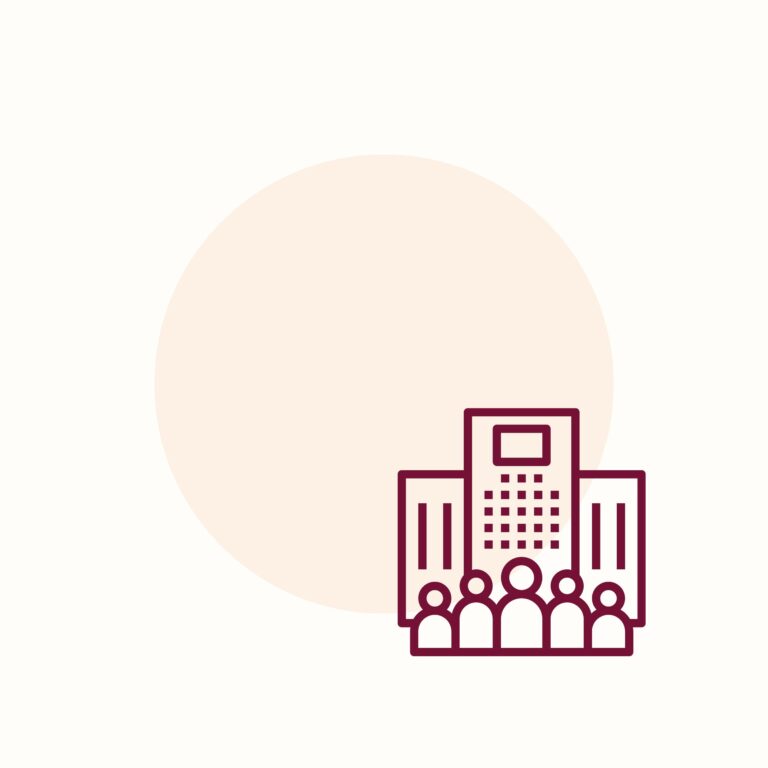 Ein Icon von einem Hochhaus und Figuren davor.