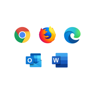 Eine Grafik von Google Chrome, Mozilla Firefox, Microsoft Edge, Microsoft Outlook und Microsoft Word.