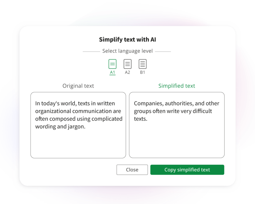 A picture of the AI text simplification by capito.